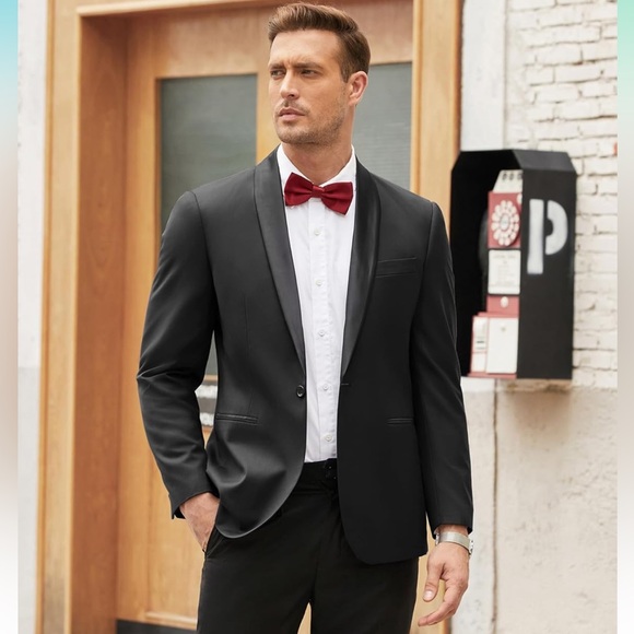 NWT COOFANDY Men's Black One Button Tuxedo Jacket w/Contrast Color Lapel, 3XL - Picture 1 of 10